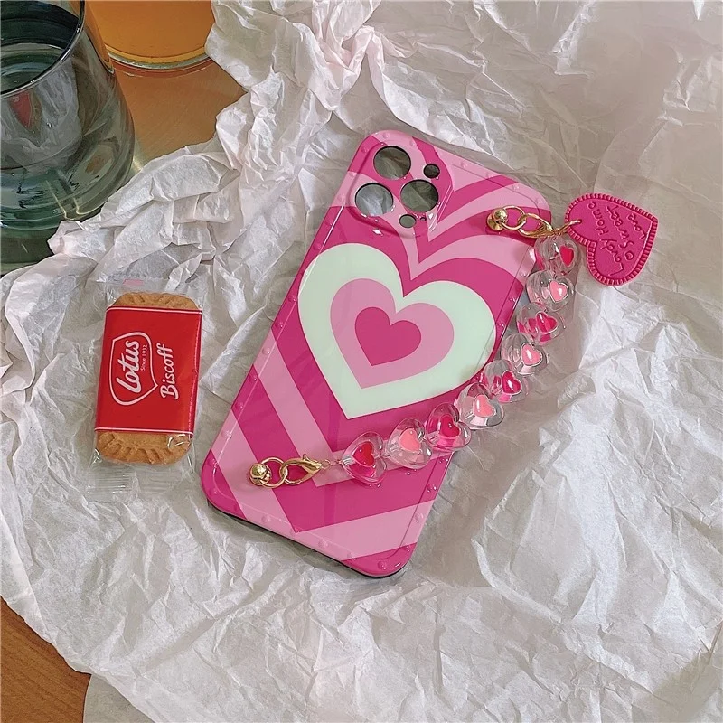 

Cute Heart Chain Wristband Girl Soft Case For Iphone 11 12 Pro Max Mini 7 8 Plus Xr X Xs Max Se 2020 Silicone Phone Cover Fundas