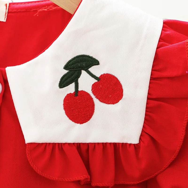 Летнее красное платье с вышивкой вишни для девочек детская одежда милое модное