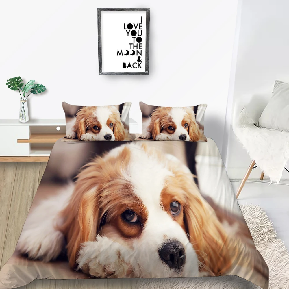 

Cute Dog Bedding Set Double Simple Romantic 3D Duvet Cover Comfortable King Queen Twin Full Single Unique Design Bed Set