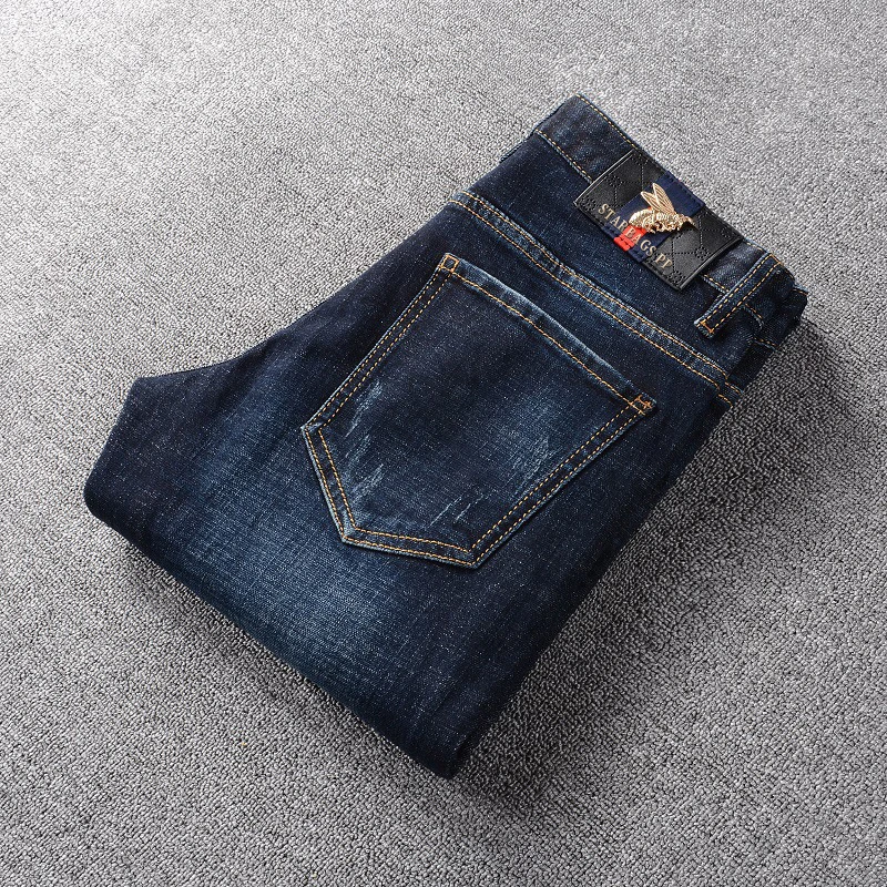 

gujia original double G letter logo popular bee embroidery casual fit elastic pants mid waist wash cloth soft four season jeans