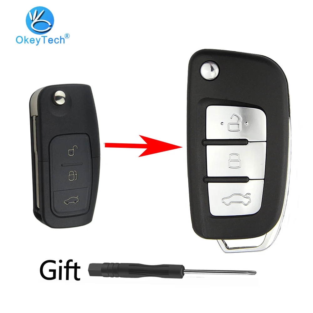 

OkeyTech 3 Button Modified Flip Folding Remote Key Shell for Ford Focus Fiesta C-Max S-Max Ka Mondeo Galaxy Fob HU101/FO21 Blade