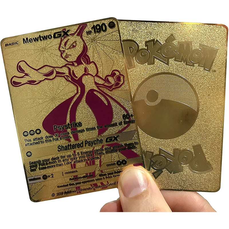 

Mewtwo GX Full Art Gold Metal Custom Pokémon Card - TCG toys for children