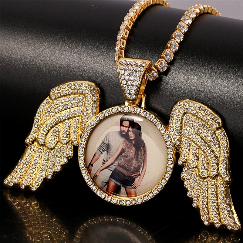 

8 Style Custom Photo Solid Pendant Necklace With Cuba Chain Hip Hop Jewelry Personalized Angel Wings Miss Memory Medallions Gift