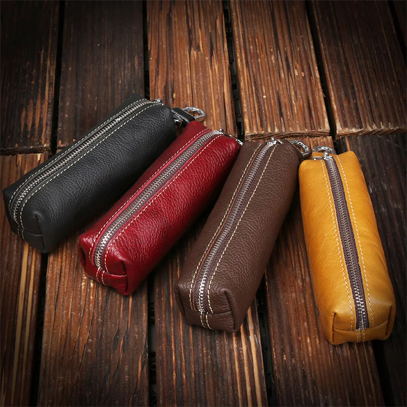 

Zipper Keychain Holder Hot Genuine Cow Leather Men Women Key Holder Top Quality Small Business Keys Case Pouch Housekeepers New