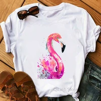 watercolor flowers flamingo animal print tee shirt femme summer white camiseta mujer top female t shirt graphic t shirts tumblr