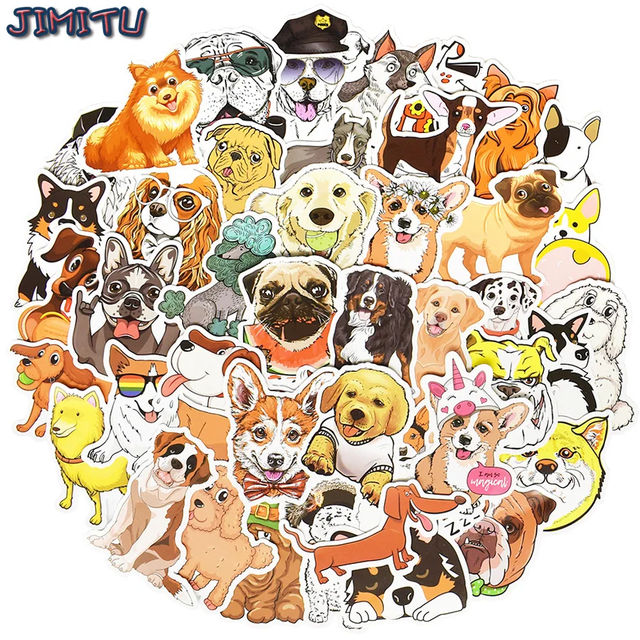 Pegatinas de dibujos animados para perros, diferentes estilos, pegatina de perro, animales, divertido Corgi para tel&eacute;fono port&aacute;til, suministros para mascotas, regalos para fiesta para ni&ntilde;os, 50 Uds.-0