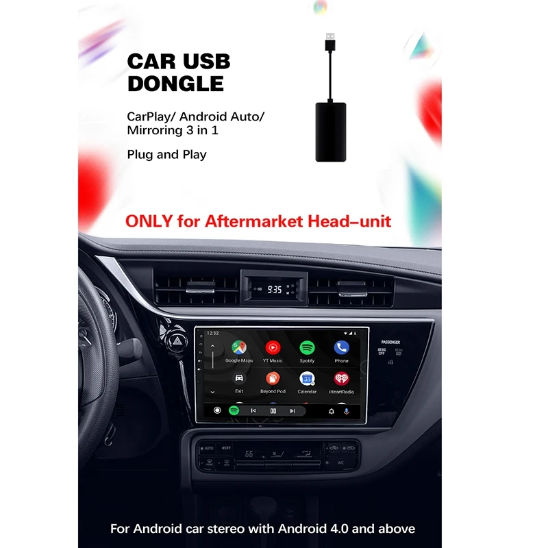CarPlay& Android Auto&ampMirrorlink 3 in 1 Plug and Play USB Dogle for Navigation Player Mirrorlink /IOS1 |