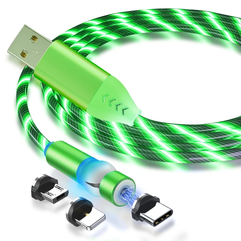 

UGI 3in1 Magnetic Cable Flowing Light LED Charging Mobile Phone Type C USB C Micro USB Cable For iPhone Samsung Xiaomi Oneplus