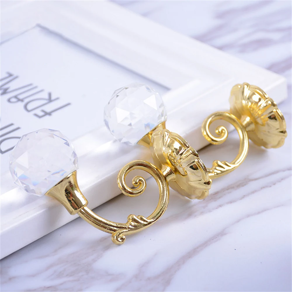 

2pcs Large Metal Crystal Glass Curtain Holdback Wall Tie Back Hooks Hanger Holder Curtain Rods Accessoires