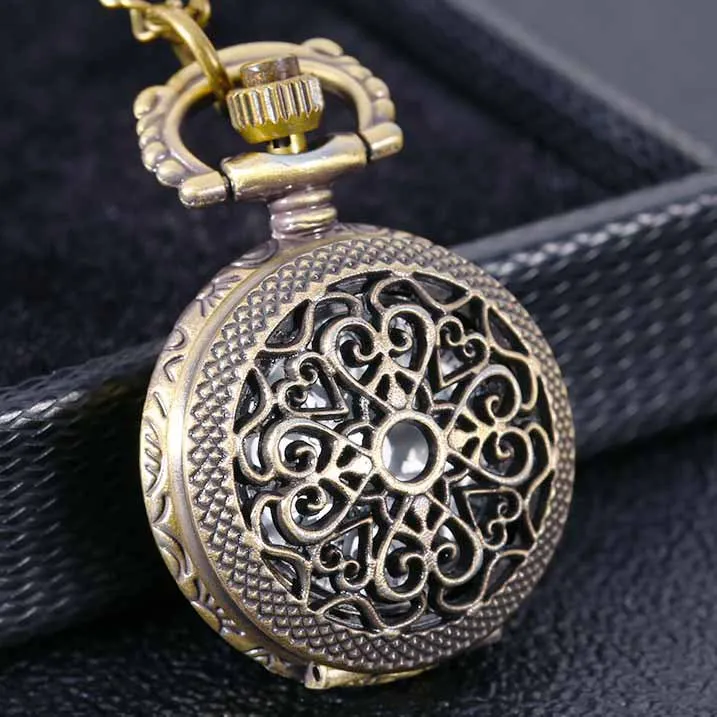Fashion Brand Luxury Carved Hollow Bronze Vintage with Necklace Trumpet Quartz Pocket Watch Personality Gift for Men Women HB019 | Наручные