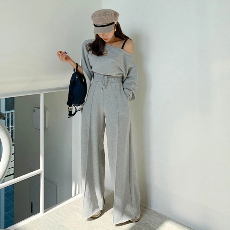 Женский костюм из двух предметов топ с открытыми плечами и широкие брюки высокой