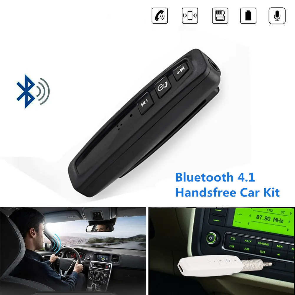 С микрофоном Bluetooth 4 1 приемники клип Handsfree Car Kit 3 5 AUX Поддержка TF карта