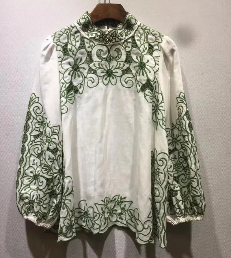 

Top Quality New Blouse Shirt 2022 Spring Summer Style Women Hollow Out Embroidery Long Sleeve Casual White Black Loose Blouse