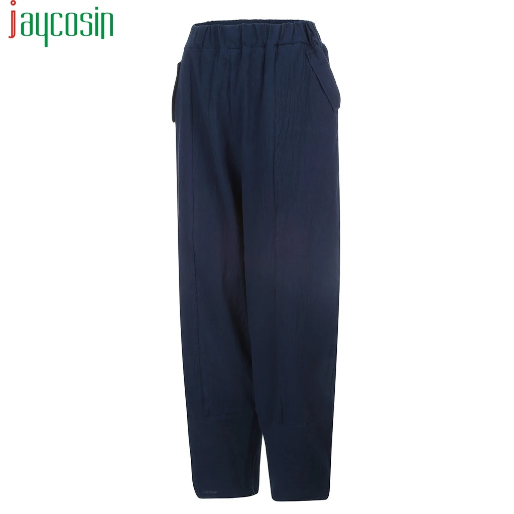 Women trousers cotton loose casual solid color high waist pants elastic band plus size running sports Ladies beach trouser | Женская