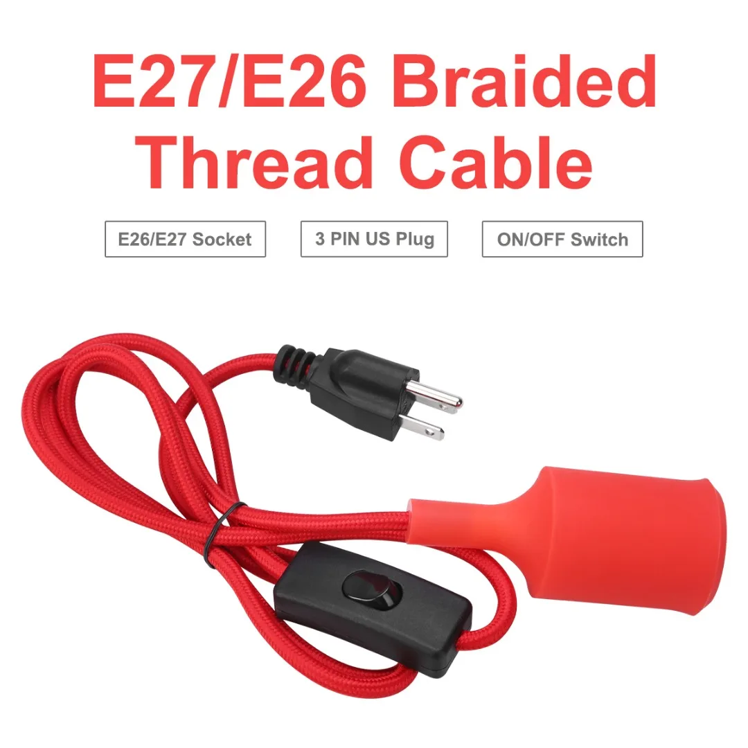 Шнур электрический с американской вилкой и патроном для лампы E26/E27 5 футов 1 м