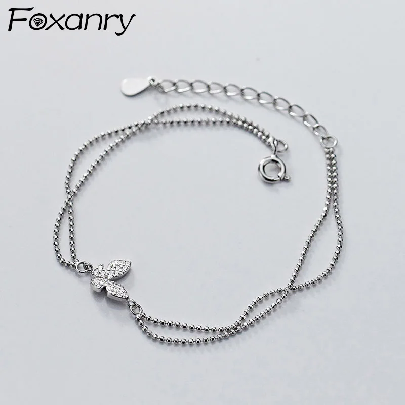 

Foxanry Silver Color Zircon Butterfly Bracelet for Women Couples Vintage Fashion Bead Chain Elegant Party Jewelry Gifts