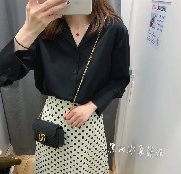 

Houthion Chiffon Solid Women's Blouses Summer Fashion Retro Blouse New Korean Long Sleeve Top Breasted Shirt lady shirts