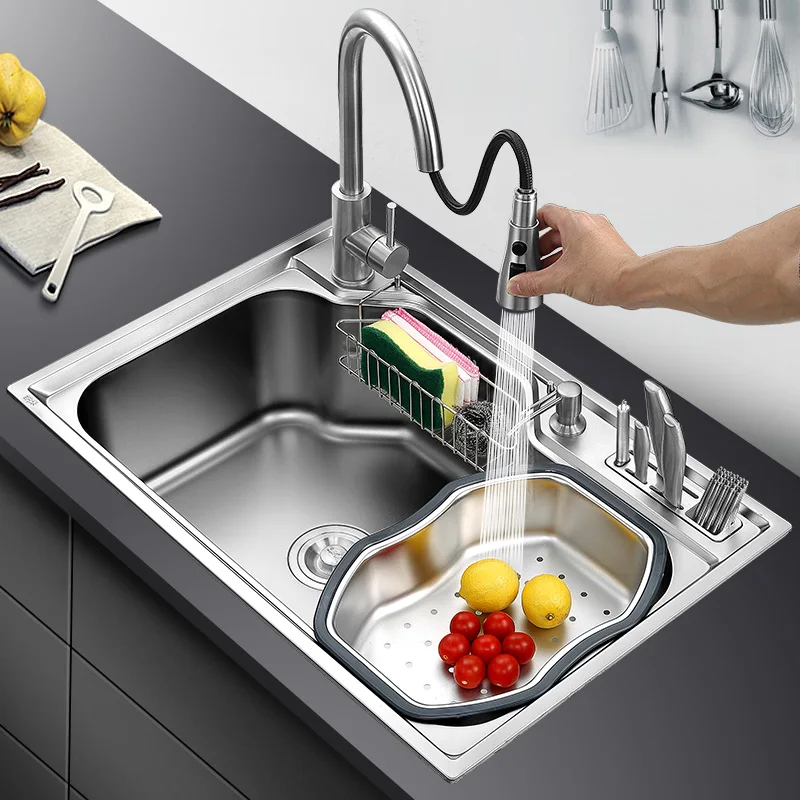 

1.2mm Thickness Sinks Kitchen Kitchen Sink Above Counter Or Udermount Sinks Vegetable Washing Basin Stainless Steel Single Bowl