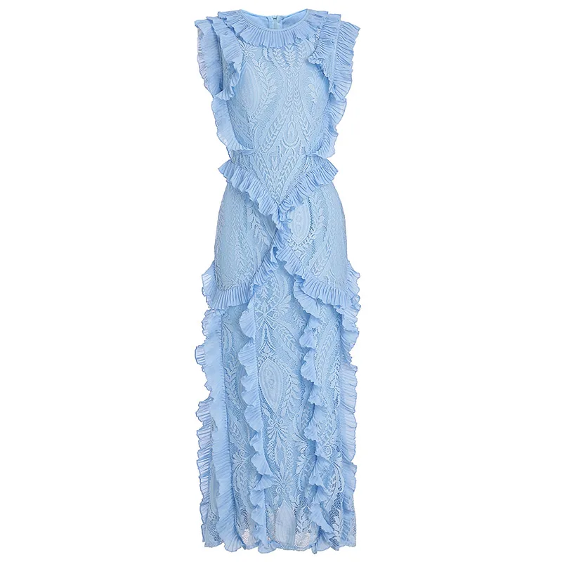 

Seifrmann Women Summer Fashion RunwayPencil Dress Short Sleeve Ruffles Lace Draped Solid Printed Party Midi Dresses vestidos