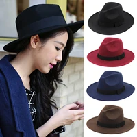 womens stylish top hat crushable wool felt outback hat british style headgear wide brim belt cap ty66
