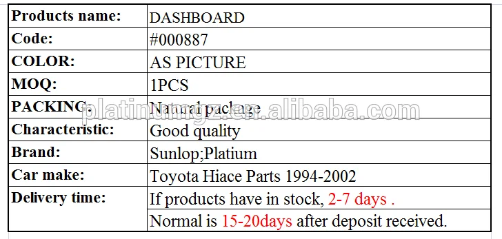 

Auto parts dashboard 000887