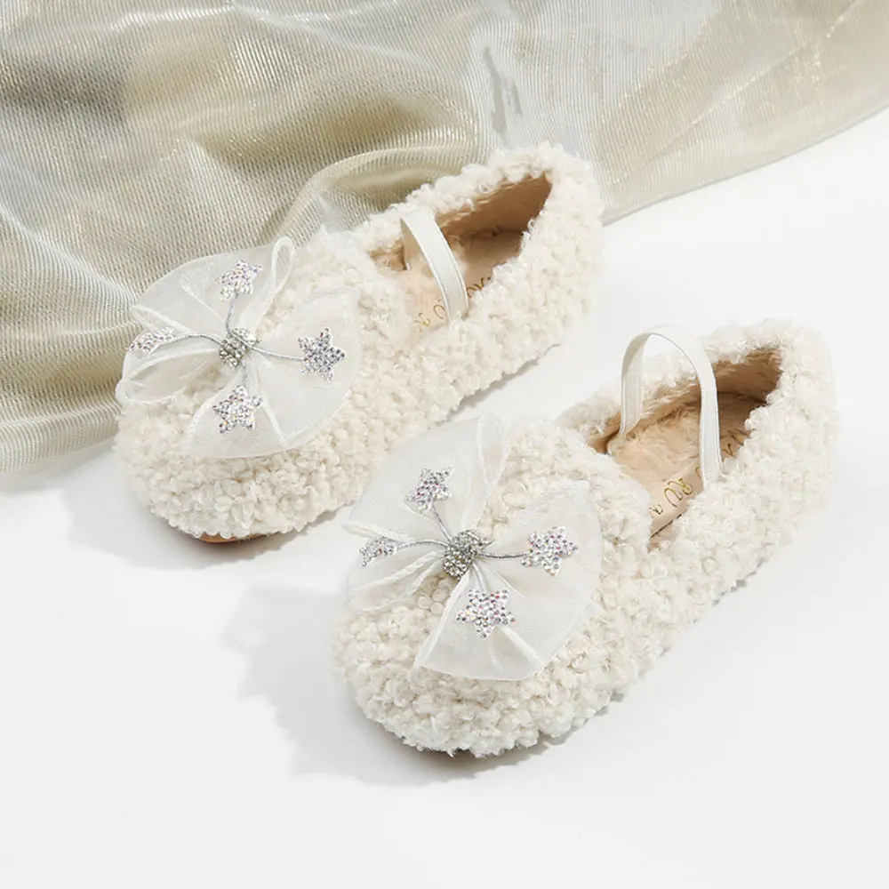 

Toddler Girls Christening Baptism Shoes Plush Kids Winter Flats Shoes for Home Casual Little Girls White Black Loafer 2T 3T 4 5