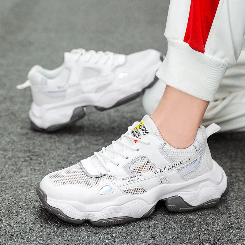 

athleticsummer male solid leisure on Light zapatos de man sports comfortable fashion running casuales men's white chunky 39