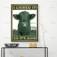 i licked it so its mine baby cow vintage posterfunny cow art printcow lovers gift farmer home decor prints wall art canvas