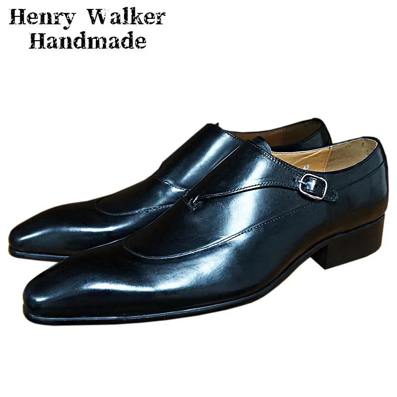 

LUXURY MEN LOAFERS SHOES CASUAL SHOES BLACK BROWN POINTED TOE MONK STRAP MEN DRESS SHOES OFFICE WEDDING LEATHER SHOES MEN