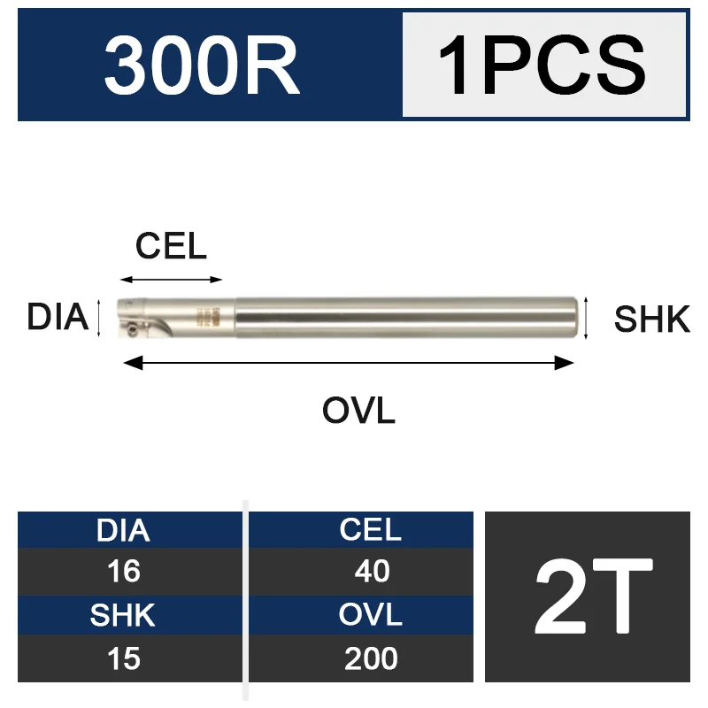 C15-16-200-2T UCHEER 1 шт. фреза Арбор 300R Концевая фреза R0.8 сплав лезвие ЧПУ станки открытый толстый правый угол - Длина режущей кромки: C15-16-200-2T