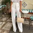 Женские брюки с широкими штанинами, с высокой талией, однотонные, с карманами на пуговицах, 2021