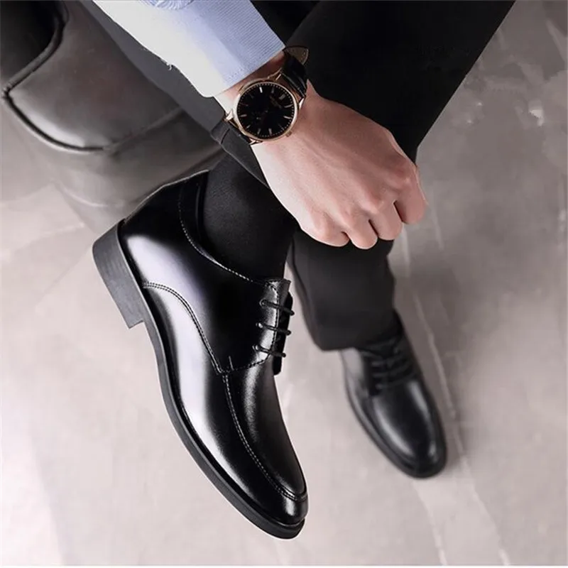 Hidden Heel 6cm Black Formal Shoes Men Genuine Leather Oxford Shoes Mens Dress Party Shoes Man Lace Up New Elegant Business Shoe