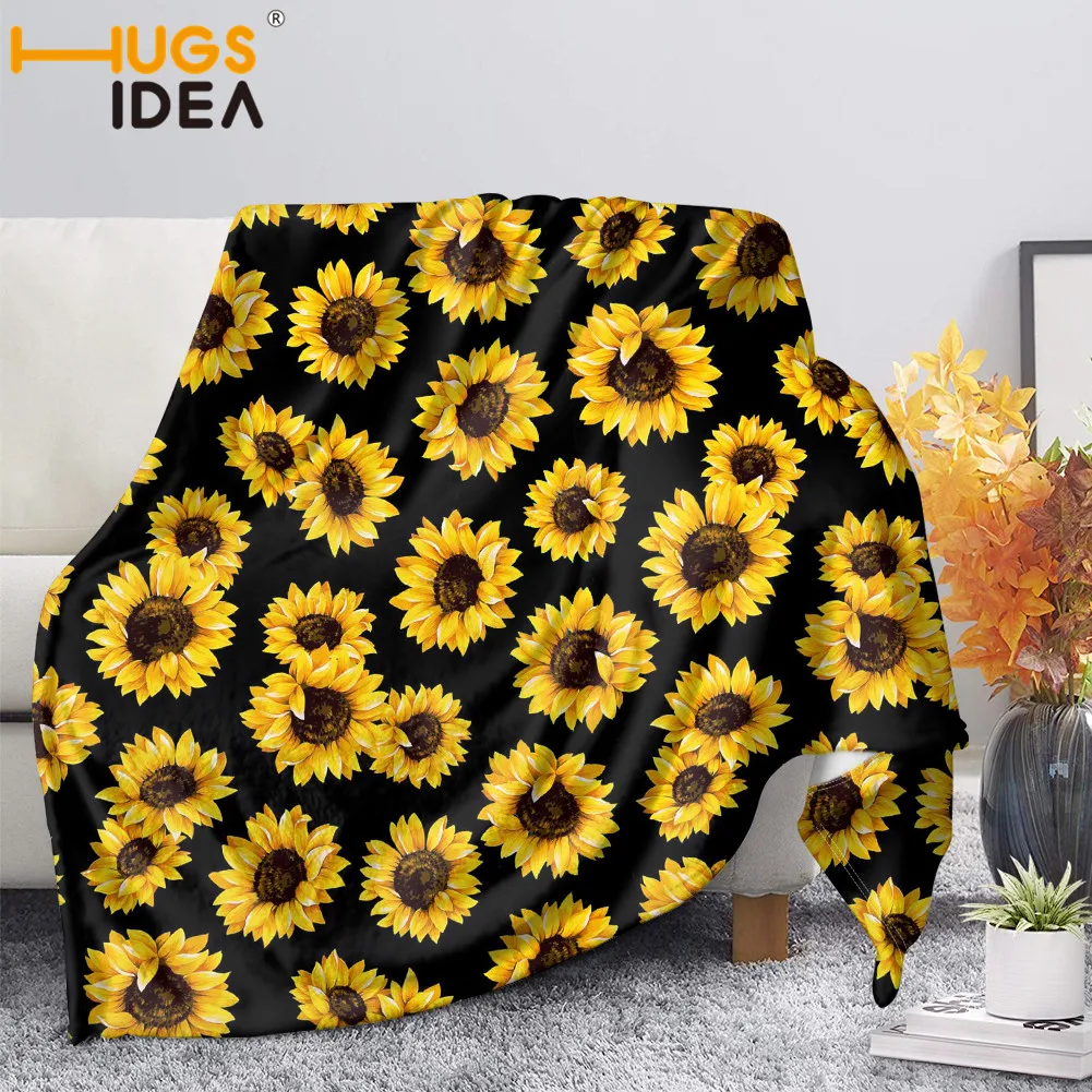 Фланелевое Флисовое одеяло HUGSIDEA с принтом подсолнуха Комплект постельного белья