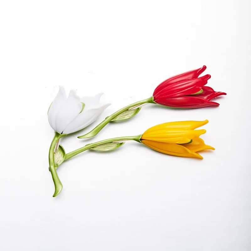 Винтажная эмалированная брошь в виде тюльпана растения искусственного дерева