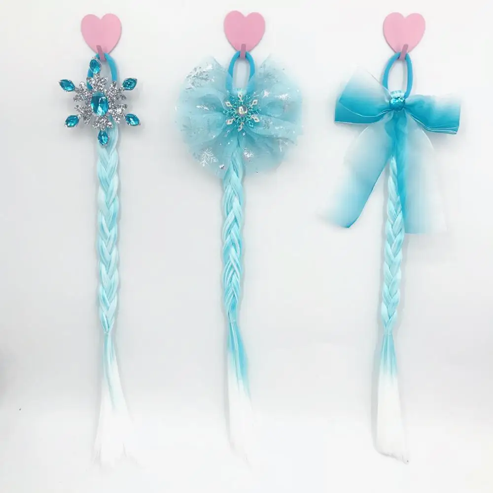

Princess Pigtail Elastic Hair Band for Girls with Braid Wig Lace Bow Snowflake With Rhinestone Hair Ties Scrunchies Headwear