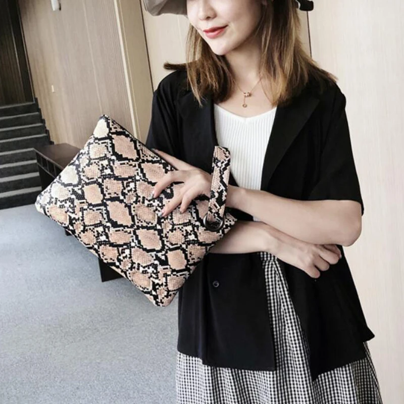 Женский Повседневный клатч со змеиным принтом сумочка из мягкой искусственной