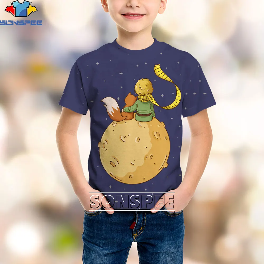 

SONSPEE 3D Anime Little Prince Print T-shirt Nostalgic Childhood Casual Short-sleeved Street Men’s Women’s Oversized Tops Tee