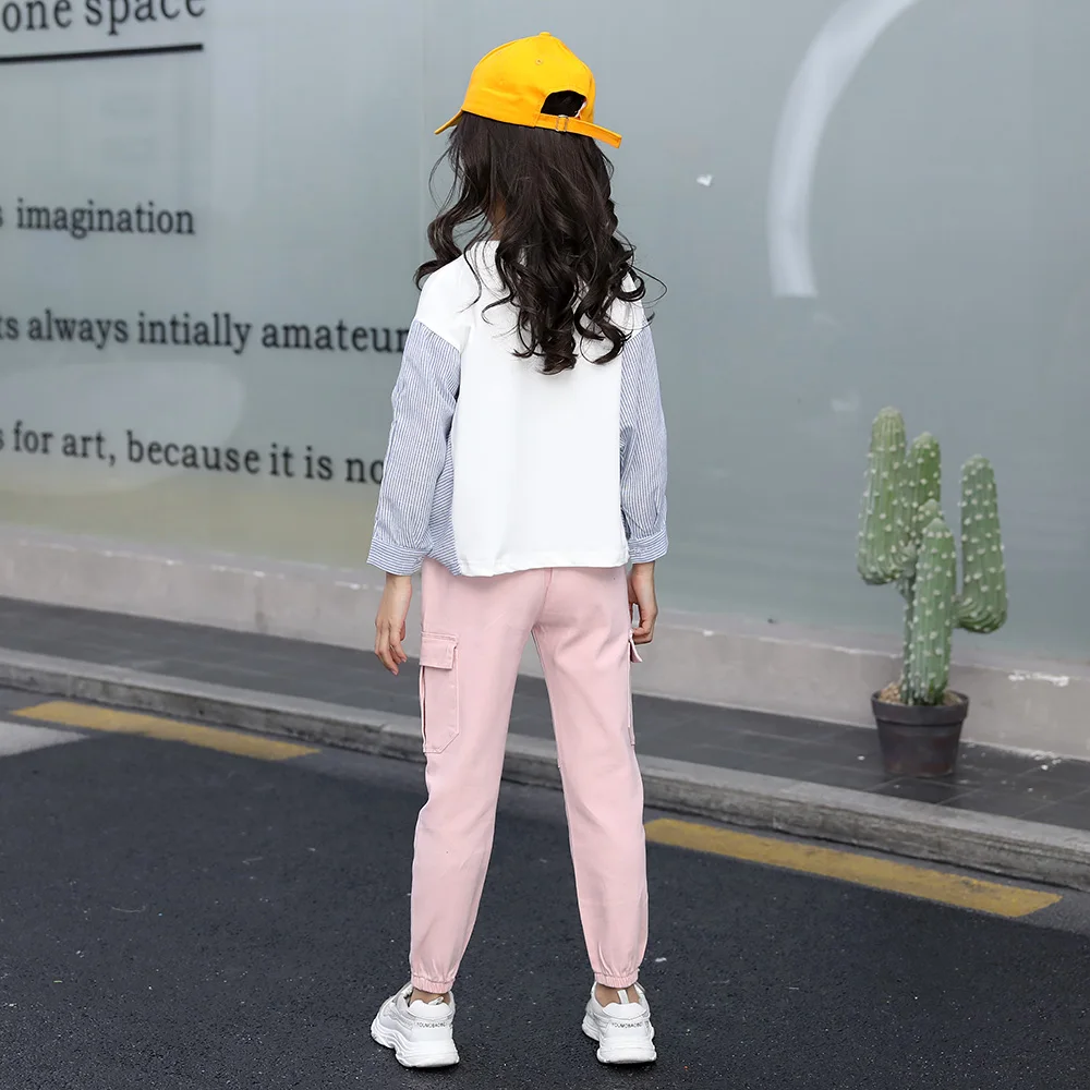 Трендовая одежда штаны для девочек хлопковые брюки-карго спортивные брюки со