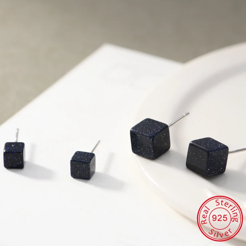 Женские квадратные серьги гвоздики ZEMO серебро 100% пробы 925 раковины завитка ушной