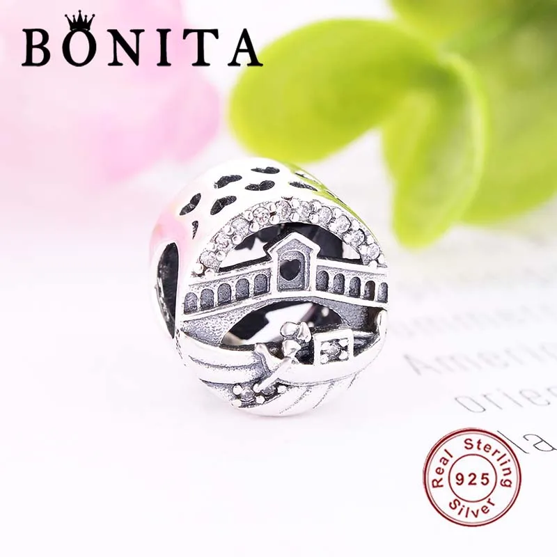 925 Sterling Silver Couple Bridge &amp Boat Dangle Charm Fit Original Pan dola Charms Bracelet Necklace Beads Berloque DIY Jewelry |