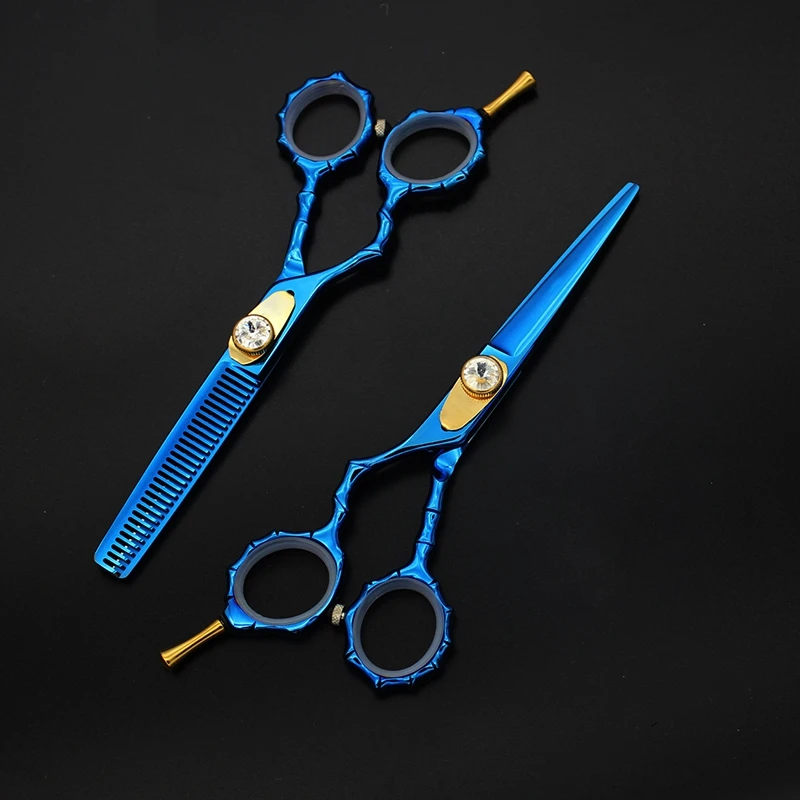 5.5 Inch Blue Cutting Thinning Blunt Tip Japan 440c Pro Hairdressing Shears Left-handed Scissors
