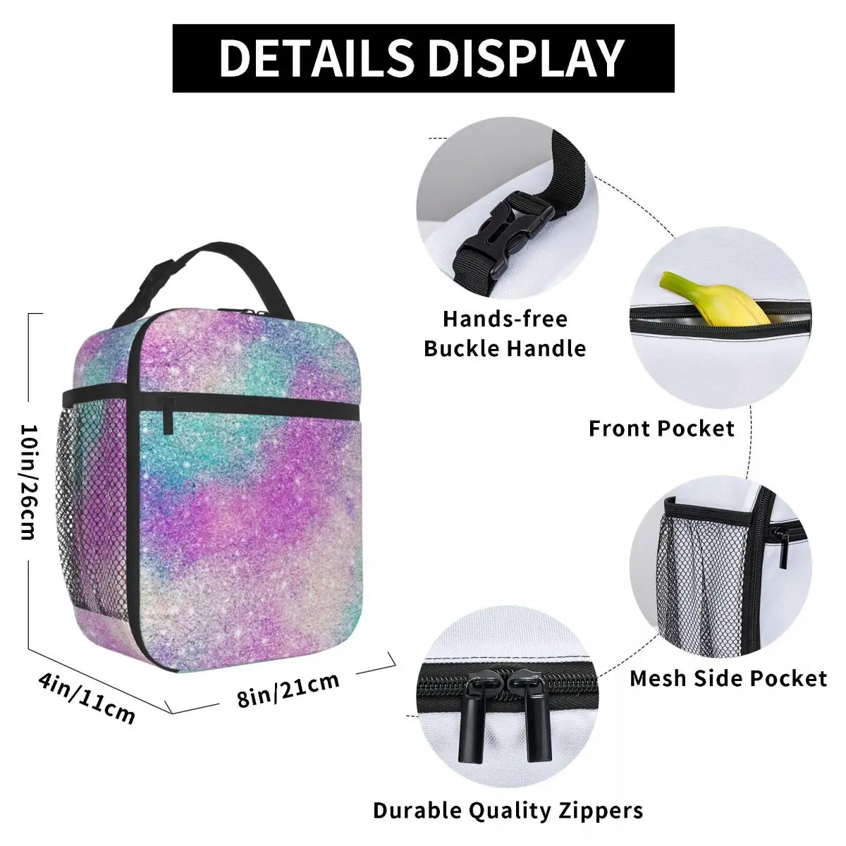 

Cool Girly Pink Turquoise Nebula Lunch Bag for Women Men Large Insulated Lunch Box with Water Bottle Holder and Pockets