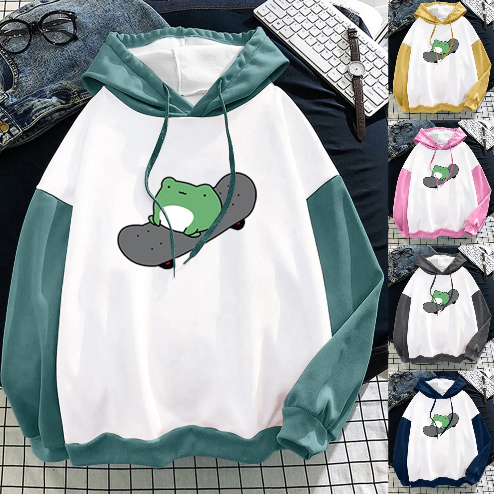 

2021 Autumn Hoodie Women's Fashion New Stitching Cute Plus Velvet Long-Sleeve Harajuku Hooded Sweatshirt Top Женское Платье