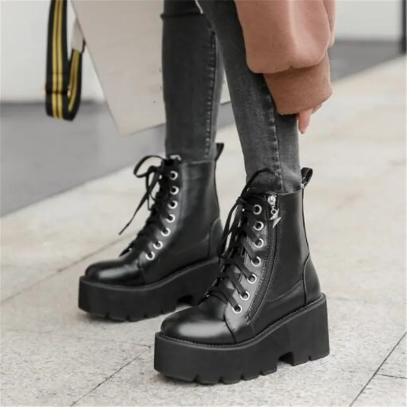 PXELENA винтажные байкерские ботинки в байкерском стиле готическом Женская Осенняя