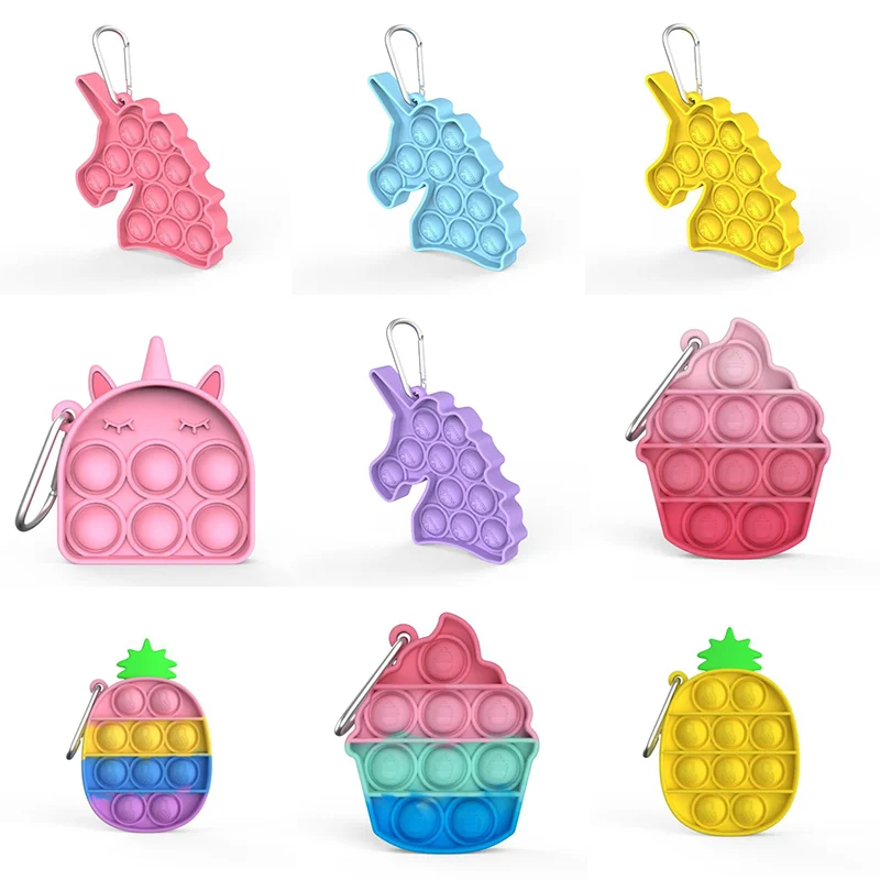 

Mini Push Pop Bubble Keychain Fidget Sensory Toys Children Autism Squishy Simple Dimple Stress Relief Gifts for Kids and Adult