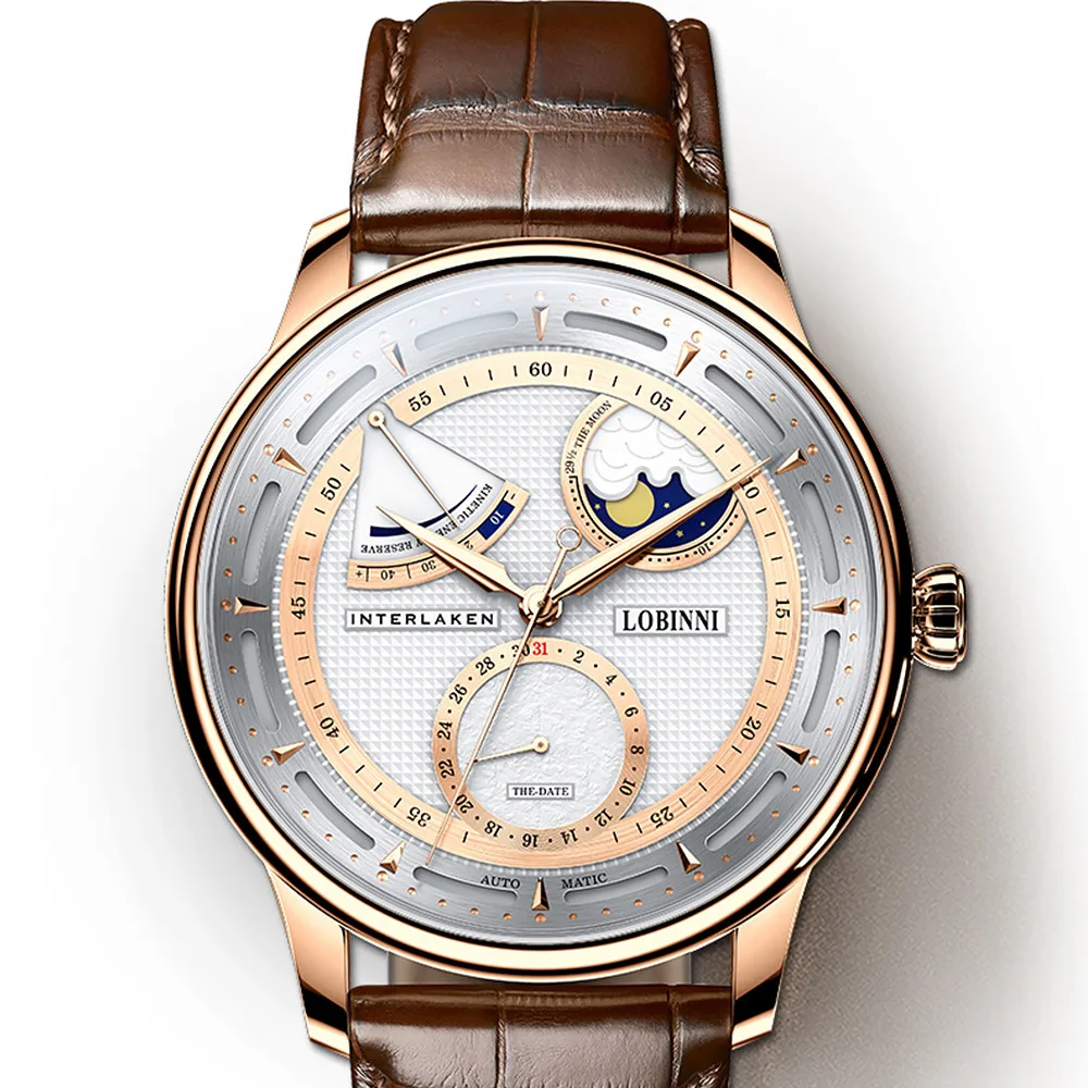 

Luxury Brand Switzerland LOBINNI Seagull ST2153 Automatic Mechanical Men's Watches Sapphire Moon Phase Waterproof Clocks L17011