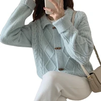 beautana cardigan sweater 2021 autumn solid turn down collar horn buckle women loose knit crochet coat top korean fashion jacket