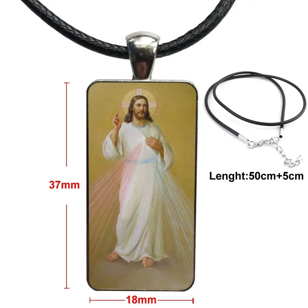 

Divine Mercy Jesus Poster Fashion Glass Cabochon Pendant Necklace With Women Steel Plated Statement Jewelry For Girls