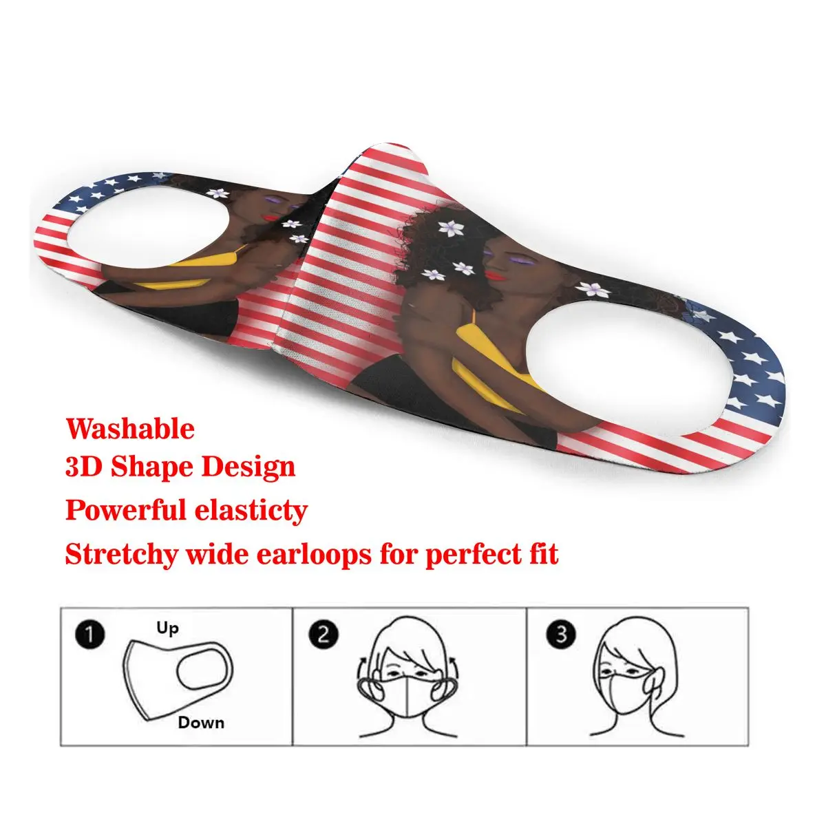 

Dust Mask African Woman American Flag Mouth Face Mask for Adult Kids Windproof Washable Reusable
