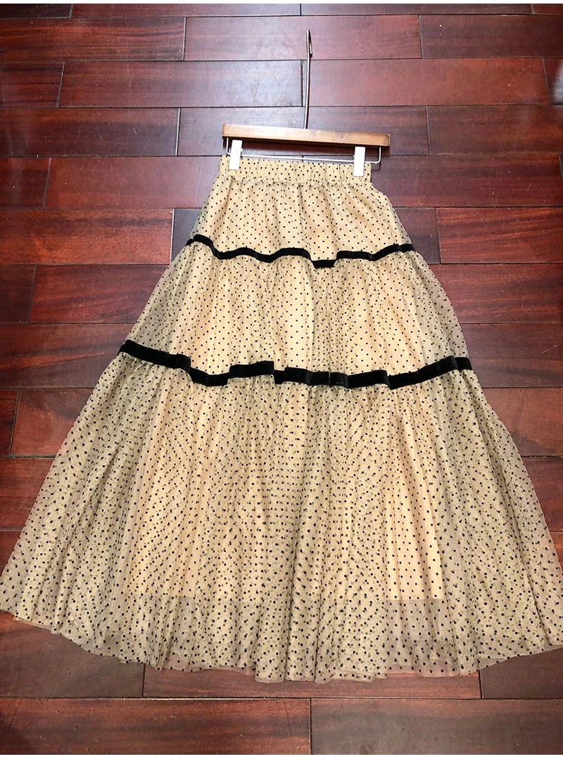 

High Quality Women's New Elastic Waist Polka Dot Mesh Skirt